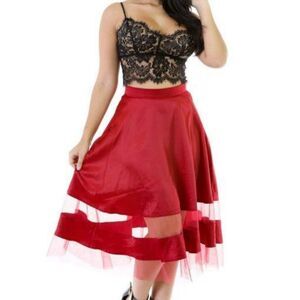 Red Sheer Flare Skirt (10)
